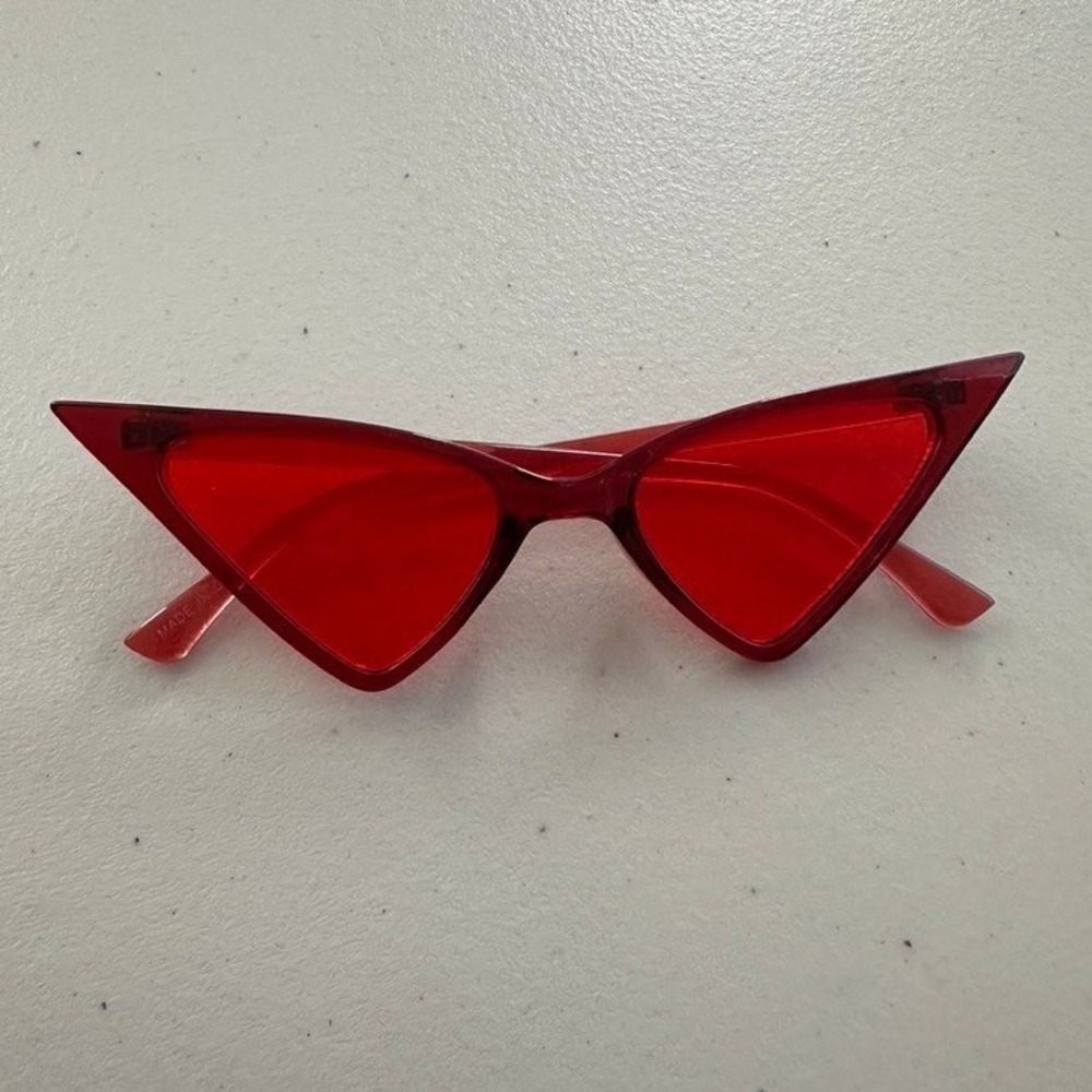 Red Cat Eye Triangle Sunglasses Retro Y2K Futuristic Tinted Lens Matrix Festival
